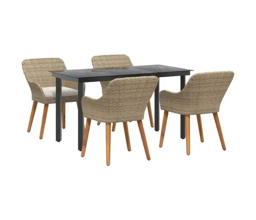 5 Daļu Dārza Ēdamgaldu Komplekts Bēša Polrotangpalma Vidaxl