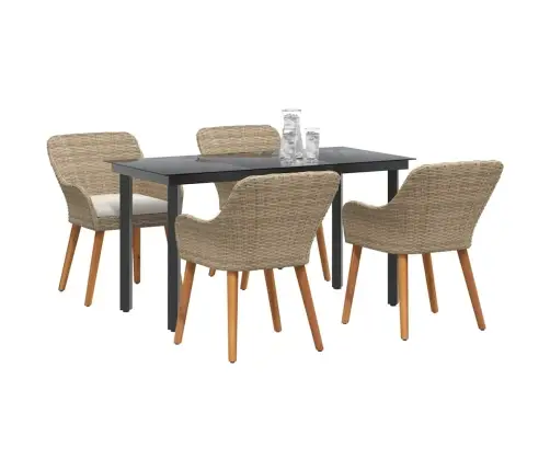 5 Daļu Dārza Ēdamgaldu Komplekts Bēša Polrotangpalma Vidaxl