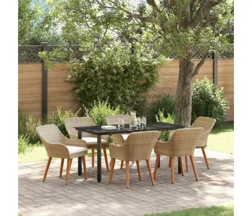 7 Daļu Dārza Galds Bēšā Polirotangā Vidaxl