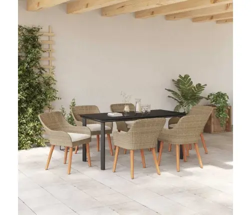 7 Daļu Dārza Galds Bēšā Polirotangā Vidaxl