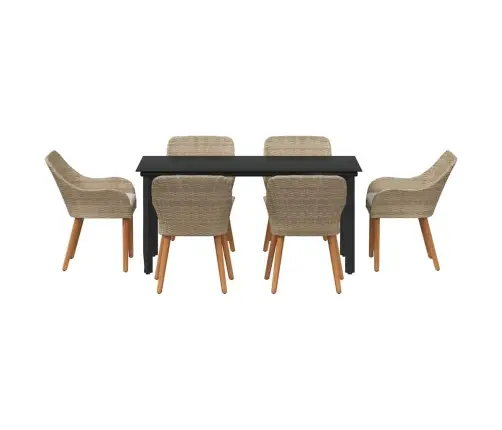 7 Daļu Dārza Galds Bēšā Polirotangā Vidaxl