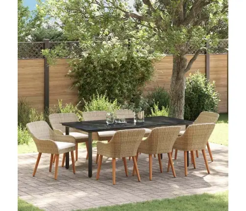 9 Daļu Dārza Ēdamgalds Bēšā Polirotangā Vidaxl