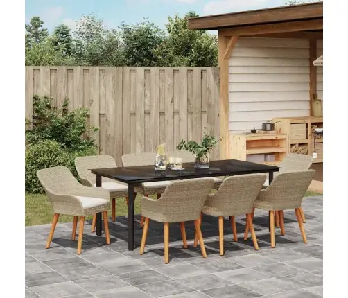 9 Daļu Dārza Ēdamgalds Bēšā Polirotangā Vidaxl