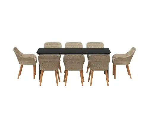 9 Daļu Dārza Ēdamgalds Bēšā Polirotangā Vidaxl