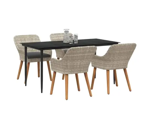 Ēdamistabas Komplekts 5 Pcs Gaiši Pelēks Un Melns Lieli Vidaxl