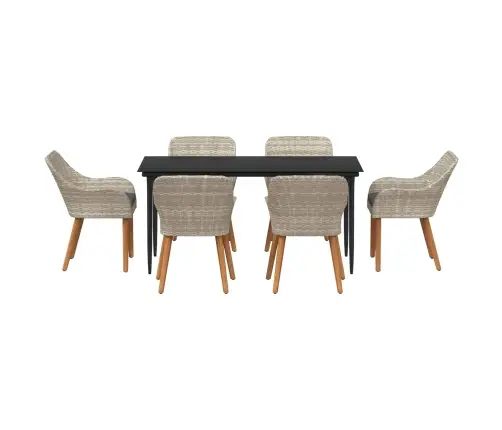 Ēdamistabas Komplekts 7 Pcs Gaiši Pelēks Un Melns Lieli Vidaxl