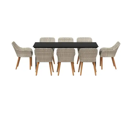 Ēdamistabas Komplekts 9 Pcs Gaiši Pelēks Un Melns Lieli Vidaxl