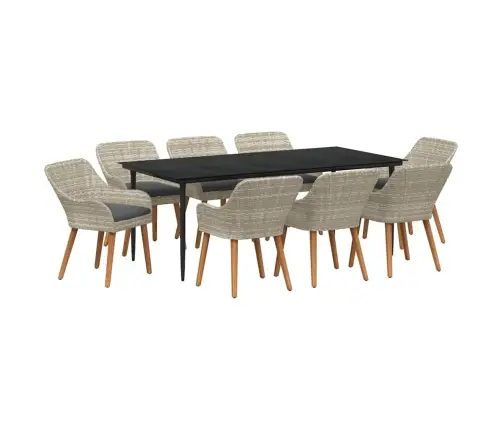 Ēdamistabas Komplekts 9 Pcs Gaiši Pelēks Un Melns Lieli Vidaxl