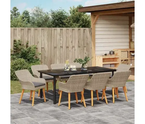 Ēdamistabas Komplekts 9 Pcs Gaiši Pelēks Un Melns 200X100X74 Cm Vidaxl