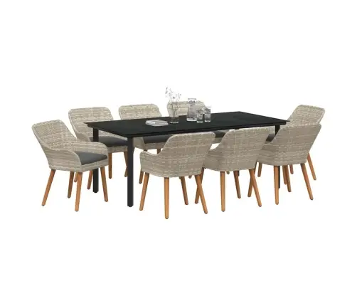 Ēdamistabas Komplekts 9 Pcs Gaiši Pelēks Un Melns 200X100X74 Cm Vidaxl