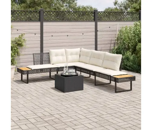 Sodo Sofos Komplektas, 2 Dalių, Juodas, Poliratanas Ir Stiklas