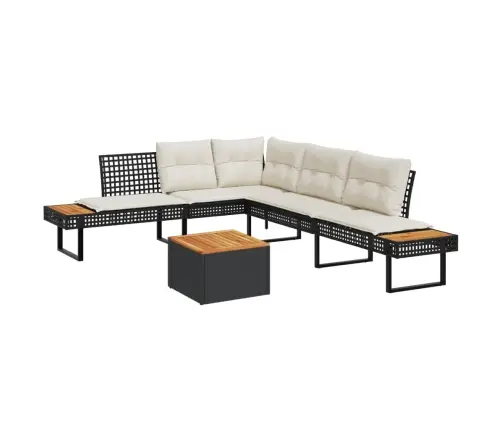 Sodo Sofos Komplektas, 2 Dalių, Juodas, Poliratanas Ir Akacija