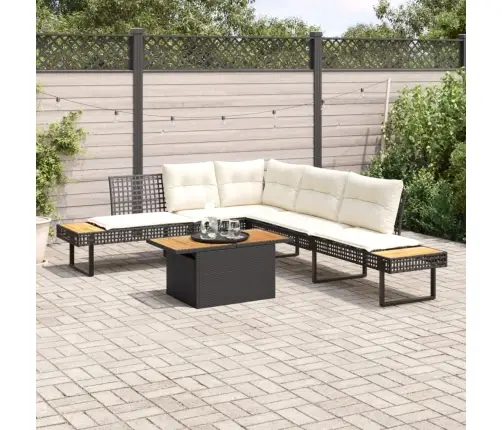 Sodo Sofos Komplektas, 2 Dalių, Juodas, Poliratanas Ir Akacija