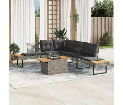 Sodo Sofos Komplektas, 2 Dalių, Pilkas, Poliratanas Ir Akacija