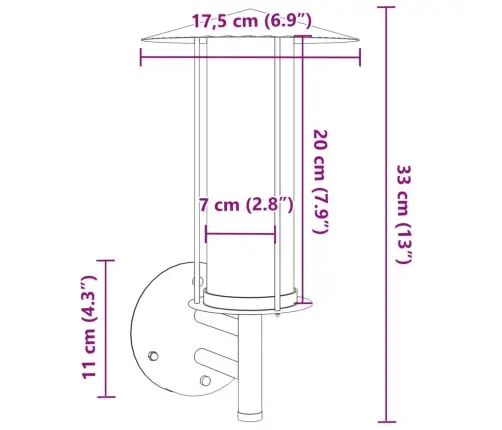 Āra Sienas Lampa, Melns, Nerūsējošs Tērauds Vidaxl