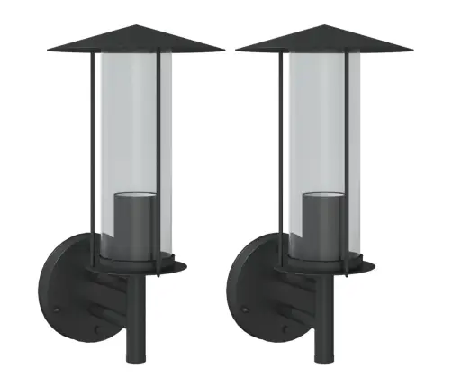 Āra Sienas Lampas, 2 Gab., Melns, Nerūsējošs Tērauds Vidaxl