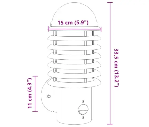 Āra Sienas Lampa Ar Sensora, Melns, Nerūsējošais Tērauds Vidaxl