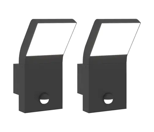 Āra Led Sienas Lampas Ar Sensoru 2 Gab. Melns Liets Alumīnijs Vidaxl