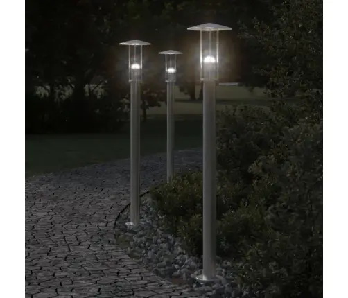 Āra Zemes Lampas, 3 Gb., Sudrabaina, 100 Cm, Nerūsējošs Tērauds Vidaxl