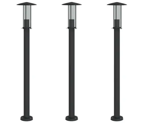 Õue Lambipostid 3 Tk, Must, 100 cm Roostevaba Teras