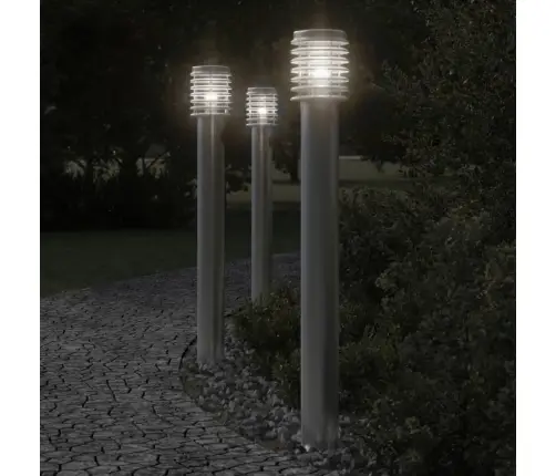 Pistikupesaga Õue Lambipostid 3 Tk, Hõbedane, 110 cm Teras