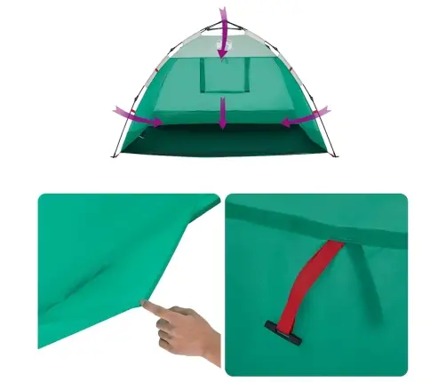 Pludmales Telts 2 Personām, Zaļa, Ūdensnecaurlaidīga Vidaxl