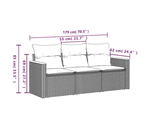 3-Daļīgs Dārza Dīvānu Komplekts, Matrači, Bēša Pe Rotangpalma Vidaxl