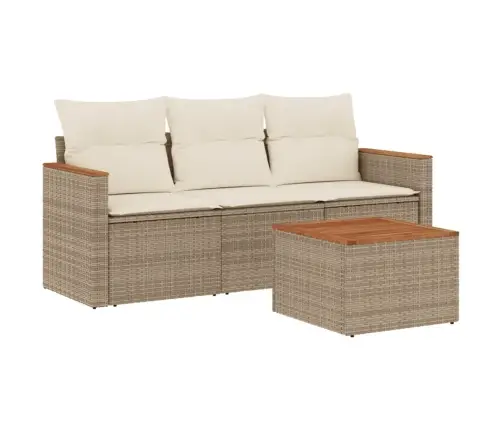 4-Daļīgs Dārza Dīvāna Komplekts, Matrači, Bēša Pe Rotangpalma Vidaxl