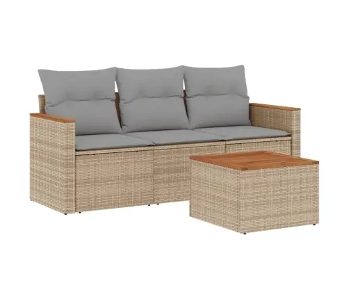 Sofos Komplektas Su Pagalvėlėmis, 4 Dalių, Smėlio, Poliratanas