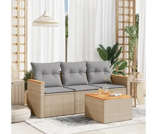 Sofos Komplektas Su Pagalvėlėmis, 4 Dalių, Smėlio, Poliratanas