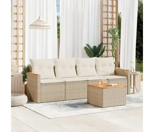 5-Daļīgs Dārza Dīvāna Komplekts, Matrači, Bēša Pe Rotangpalma Vidaxl