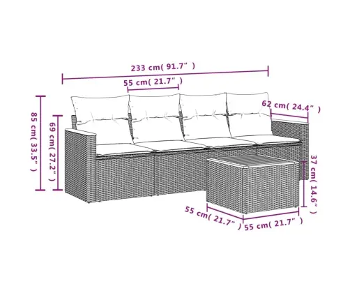 5-Osaline Aiamööblikomplekt Istmepatjadega, Polürotang, Hall