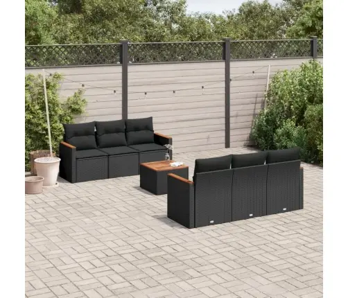 Sofos Komplektas Su Pagalvėlėmis, 7 Dalių, Juodas, Poliratanas