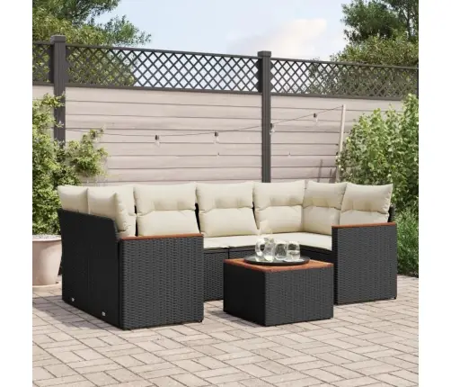 7-Daļīgs Dārza Dīvāna Komplekts Ar Matračiem, Melna Pe Vidaxl