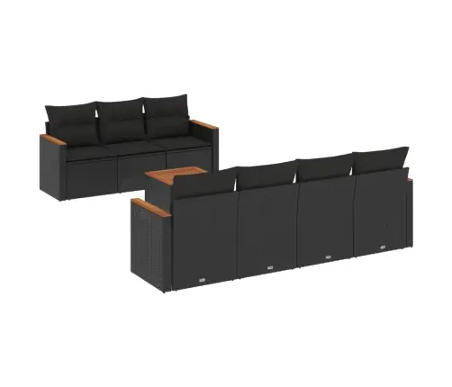 Sofos Komplektas Su Pagalvėlėmis, 8 Dalių, Juodas, Poliratanas