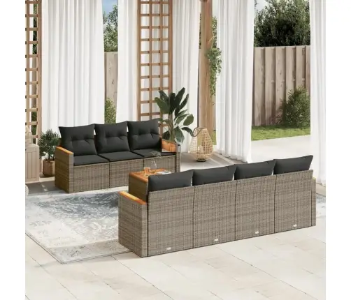 8-Daļīgs Dārza Dīvāna Komplekts Ar Matračiem, Pelēks Pe Pinums Vidaxl