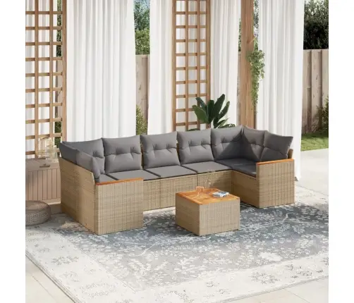 Sofos Komplektas Su Pagalvėlėmis, 8 Dalių, Smėlio, Poliratanas