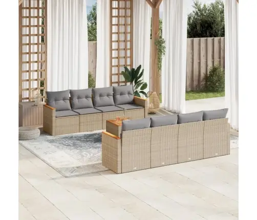 Sodo Komplektas Su Pagalvėlėmis, 9 Dalių, Smėlio, Poliratanas