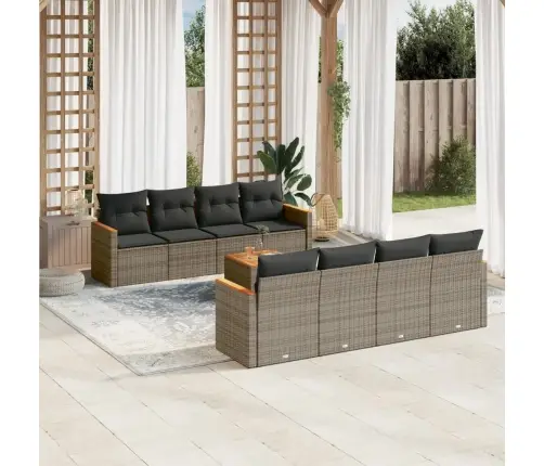 9-Daļīgs Dārza Dīvāna Komplekts Ar Matračiem, Pelēks Pe Pinums Vidaxl