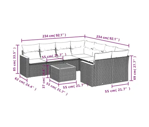 9-Daļīgs Dārza Dīvāna Komplekts, Matrači, Melna Pe Rotangpalma Vidaxl