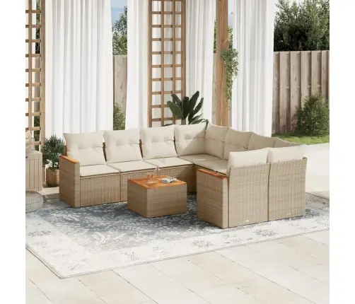 9-Daļīgs Dārza Dīvānu Komplekts, Matrači, Bēša Pe Rotangpalma Vidaxl