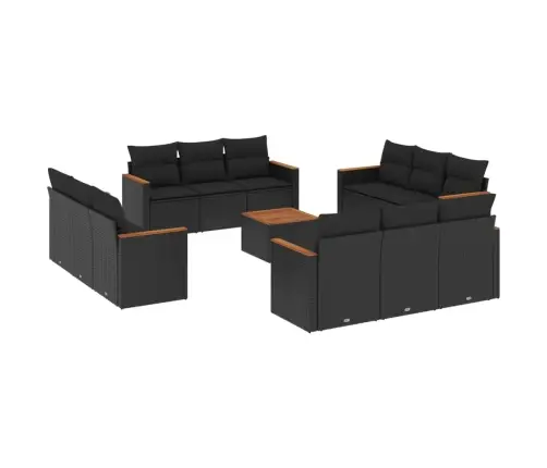 Sofos Komplektas Su Pagalvėlėmis, 13 Dalių, Juodas, Poliratanas