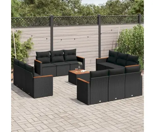 Sofos Komplektas Su Pagalvėlėmis, 13 Dalių, Juodas, Poliratanas