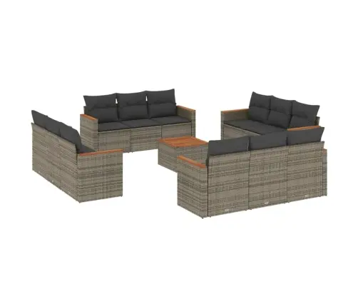 13-Daļīgs Dārza Dīvānu Komplekts Ar Matračiem, Pelēks Pe Vidaxl