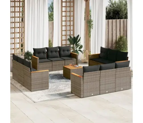 Sodo Komplektas Su Pagalvėlėmis, 13 Dalių, Pilkas, Poliratanas