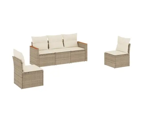 5-Daļīgs Dārza Dīvāna Komplekts, Matrači, Bēša Pe Rotangpalma Vidaxl