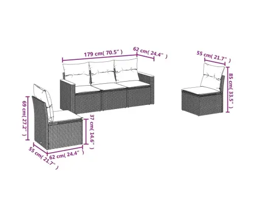 5-Daļīgs Dārza Dīvāna Komplekts, Matrači, Bēša Pe Rotangpalma Vidaxl