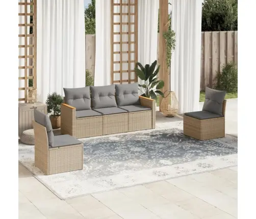 5-Daļīgs Dārza Dīvāna Komplekts, Matrači, Bēša Pe Rotangpalma Vidaxl