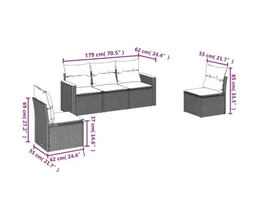 5-Daļīgs Dārza Dīvāna Komplekts Ar Matračiem, Pelēks Pe Pinums Vidaxl