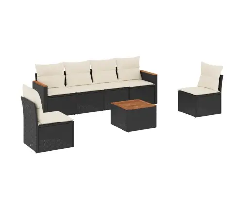 Sofos Komplektas Su Pagalvėlėmis, 7 Dalių, Juodas, Poliratanas